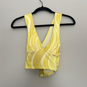 Urban Outfitters Yellow Wave-Print V-Neck Crop Camisole